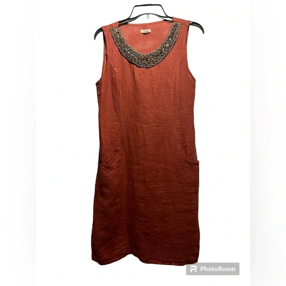 Lina Tomei Linen Beaded Embellished Dress Made in Italy - Picture 2 of 11